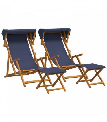vidaXL Deck Chair 4 pcs 3 Position Solid Eucalyptus Wood Blue