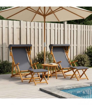 vidaXL Deck Chair 4 pcs 3 Position Solid Eucalyptus Wood Grey