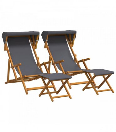 vidaXL Deck Chair 4 pcs 3 Position Solid Eucalyptus Wood Grey