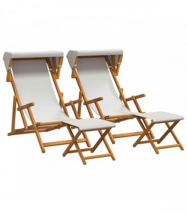 vidaXL Deck Chair 4 pcs 3 Position Solid Eucalyptus Wood Cream