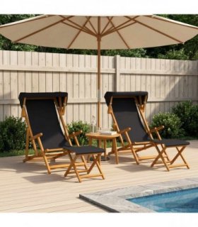 vidaXL Deck Chair 4 pcs 3 Position Solid Eucalyptus Wood Black
