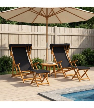 vidaXL Deck Chair 4 pcs 3 Position Solid Eucalyptus Wood Black
