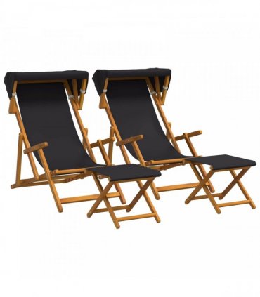 vidaXL Deck Chair 4 pcs 3 Position Solid Eucalyptus Wood Black