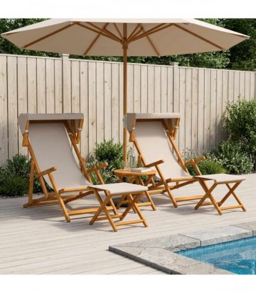 vidaXL Deck Chair 4 pcs 3 Position Solid Eucalyptus Wood Beige