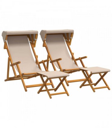vidaXL Deck Chair 4 pcs 3 Position Solid Eucalyptus Wood Beige