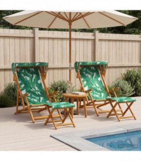 vidaXL Deck Chair 4 pcs 3 Position Solid Eucalyptus Wood Leaf Pattern