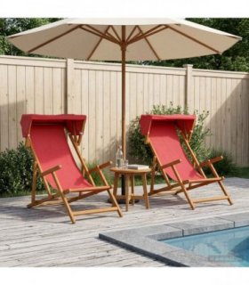 vidaXL Deck Chair 2 pcs 3 Position Solid Eucalyptus Wood Red