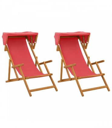 vidaXL Deck Chair 2 pcs 3 Position Solid Eucalyptus Wood Red