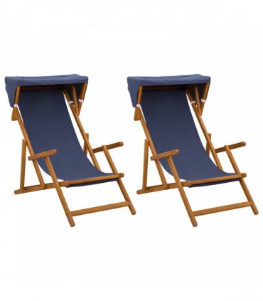 vidaXL Deck Chair 2 pcs 3 Position Solid Eucalyptus Wood Blue
