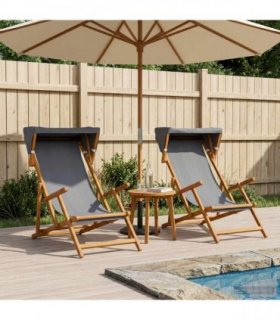 vidaXL Deck Chair 2 pcs 3 Position Solid Eucalyptus Wood Grey