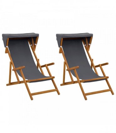 vidaXL Deck Chair 2 pcs 3 Position Solid Eucalyptus Wood Grey
