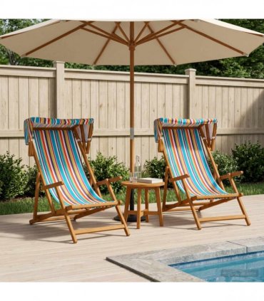vidaXL Deck Chair 2 pcs 3 Position Solid Eucalyptus Wood Multicolour