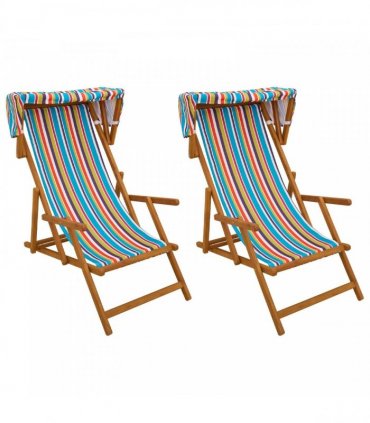 vidaXL Deck Chair 2 pcs 3 Position Solid Eucalyptus Wood Multicolour
