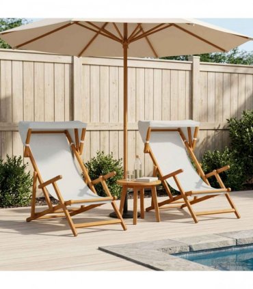 vidaXL Deck Chair 2 pcs 3 Position Solid Eucalyptus Wood Cream