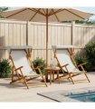 vidaXL Deck Chair 2 pcs 3 Position Solid Eucalyptus Wood Cream