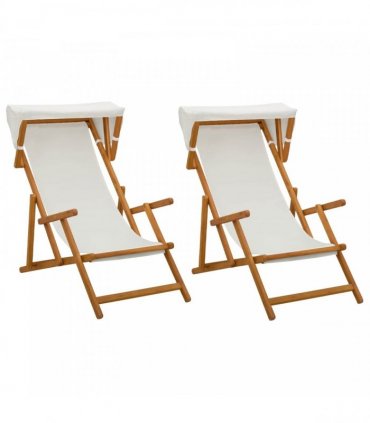 vidaXL Deck Chair 2 pcs 3 Position Solid Eucalyptus Wood Cream