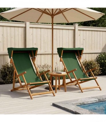 vidaXL Deck Chair 2 pcs 3 Position Solid Eucalyptus Wood Green