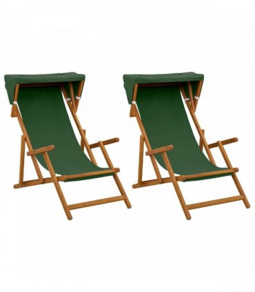 vidaXL Deck Chair 2 pcs 3 Position Solid Eucalyptus Wood Green