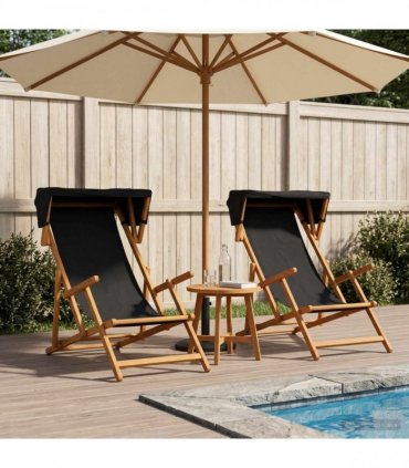 vidaXL Deck Chair 2 pcs 3 Position Solid Eucalyptus Wood Black