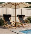 vidaXL Deck Chair 2 pcs 3 Position Solid Eucalyptus Wood Black