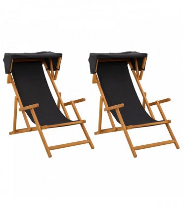 vidaXL Deck Chair 2 pcs 3 Position Solid Eucalyptus Wood Black