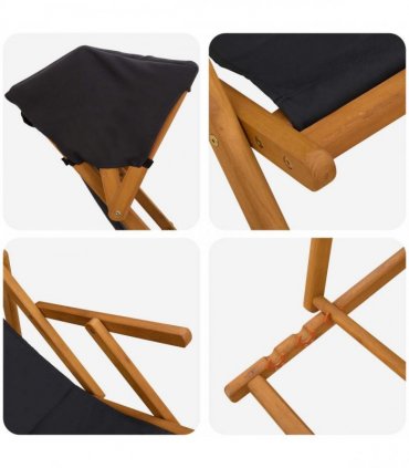 vidaXL Deck Chair 2 pcs 3 Position Solid Eucalyptus Wood Black