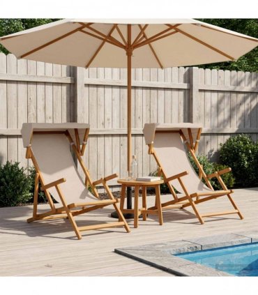 vidaXL Deck Chair 2 pcs 3 Position Solid Eucalyptus Wood Beige