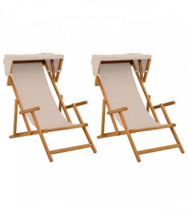 vidaXL Deck Chair 2 pcs 3 Position Solid Eucalyptus Wood Beige