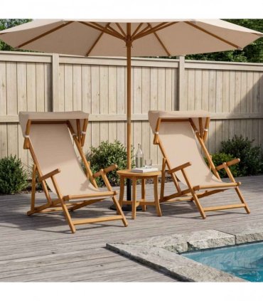vidaXL Deck Chair 2 pcs 3 Position Solid Eucalyptus Wood Taupe