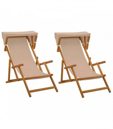 vidaXL Deck Chair 2 pcs 3 Position Solid Eucalyptus Wood Taupe
