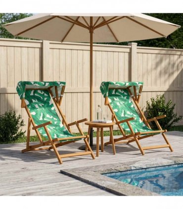 vidaXL Deck Chair 2 pcs 3 Position Solid Eucalyptus Wood Leaf Pattern