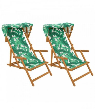 vidaXL Deck Chair 2 pcs 3 Position Solid Eucalyptus Wood Leaf Pattern