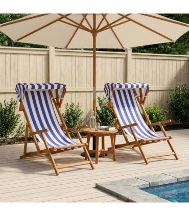 vidaXL Deck Chair 2 pcs 3 Position Solid Eucalyptus Wood
