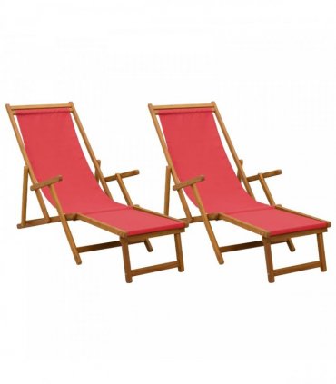 vidaXL Folding Sun Lounger 2 pcs 3 Position Solid Eucalyptus Wood Red