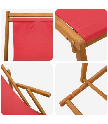 vidaXL Folding Sun Lounger 2 pcs 3 Position Solid Eucalyptus Wood Red