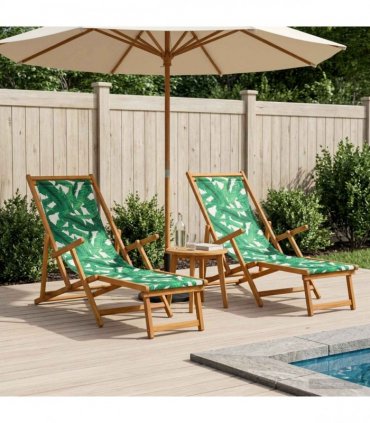 vidaXL Folding Sun Lounger 2 pcs 3 Position Solid Eucalyptus Wood