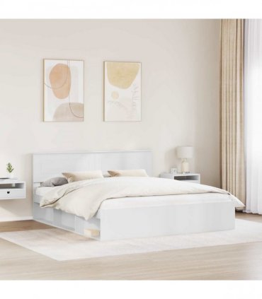 vidaXL Bed Frame with Headboard White 200 x 200 cm Engineered wood