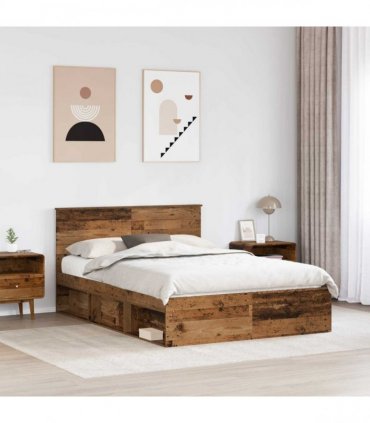 vidaXL Bed Frame with Headboard Old Wood 150 x 200 cm Engineered wood