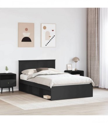 vidaXL Bed Frame with Headboard Black 135 x 190 cm Engineered wood