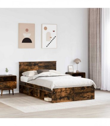 vidaXL Bed Frame Smoked Oak 135 x 190 cm Engineered wood
