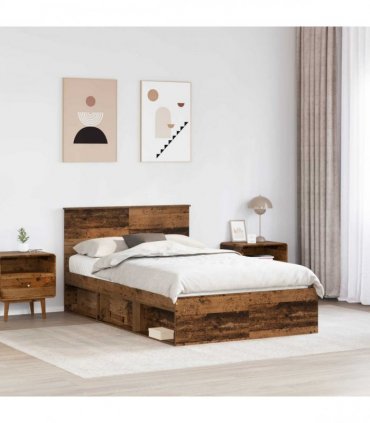 vidaXL Bed Frame with Headboard Old Wood 135 x 190 cm Engineered wood