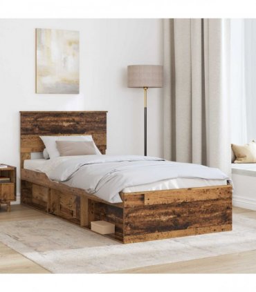 vidaXL Bed Frame with Headboard Old Wood 90 x 190 cm Engineered wood