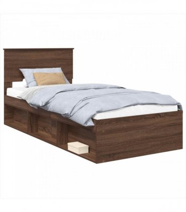vidaXL Bed Frame with Headboard Brown Oak 75 x 190 cm Engineered wood