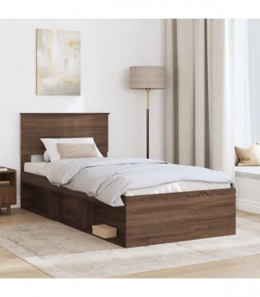 vidaXL Bed Frame with Headboard Brown Oak 75 x 190 cm Engineered wood