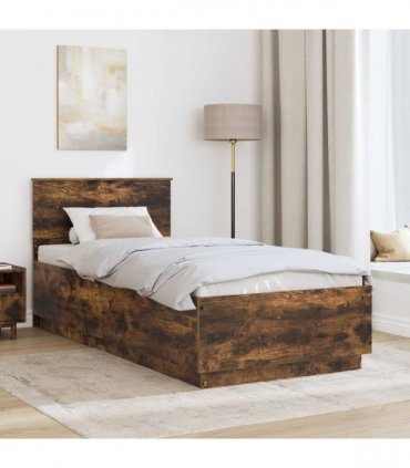 vidaXL Bed Frame with Headboard Smoked Oak 70 x 190 cm Engineered Wood