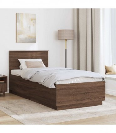 vidaXL Bed Frame with Headboard Brown Oak 70 x 190 cm Engineered Wood