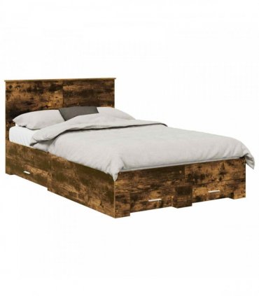 vidaXL Bed Frame Smoked Oak 135 x 190 cm Engineered Wood
