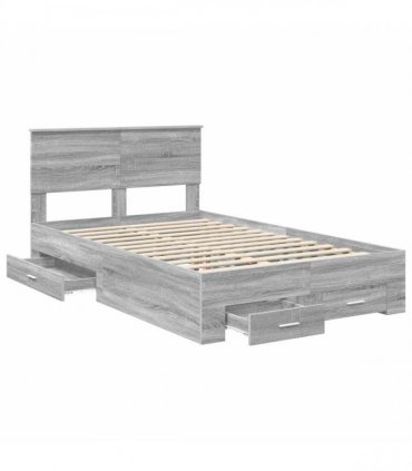 vidaXL Bed Frame Grey Sonoma 135 x 190 cm Engineered Wood