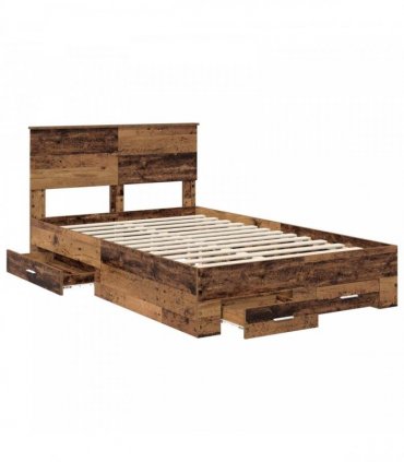 vidaXL Bed Frame with Drawer Old Wood 120 x 190 cm Engineered Wood