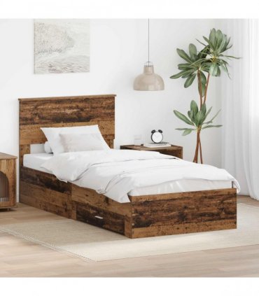 vidaXL Bed Frame with Drawer Old Wood 90 x 190 cm Engineered Wood